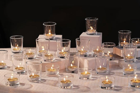 72pcs Clear Assorted Votive Candle Holders, Glass Candle Holder for Wedding Decor, Tealight Candle Holder for Table Centerpiece, and Party Decor