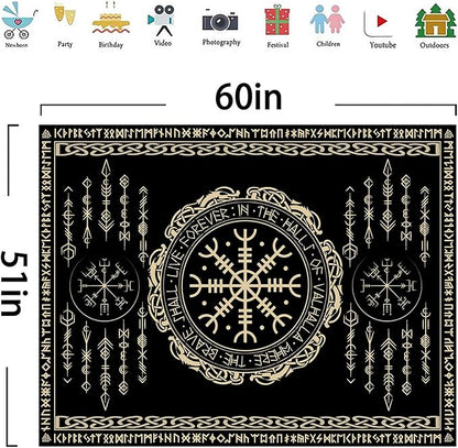 OSUNBD Nordic Vikings Tapestry Small 60x51inches Soft Flannel Vegvsir Symbol Amulet Celtic Rune Scandinavian Aesthetic Mythology Tapestry Wall Hanging for Bedroom Living Room Decor