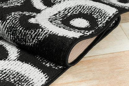 Custom Length Cut to Size Modern Farmhouse Carpet Runner Rug for Hallways, Non Slip Rubber Backed, 31 inch Wide X Customized Length, Geo Black, 31 inch X 22 feet