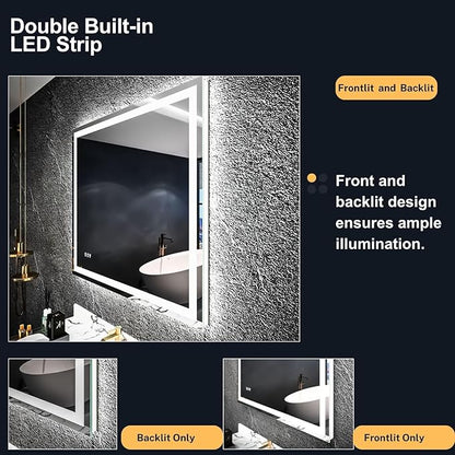 LED Bathroom Mirror 55"x 30",Front Lit and Backlit Bathroom Mirror with Lights,Stepless Dimmable,Anti-Fog, Shatter-Proof, Memory, 3 Colors Lighted Vanity Mirror (Horizontal/Vertical)