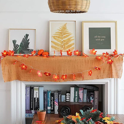 JamBer Fall Maple Leaf Garland 20 LED Maple Leaves Fairy Lights 7.4 Feet Fall Garland Lights Waterproof Maple Leaf String Lights 3AA Battery Powered Lighted Garland for Thanksgiving Halloween Decor