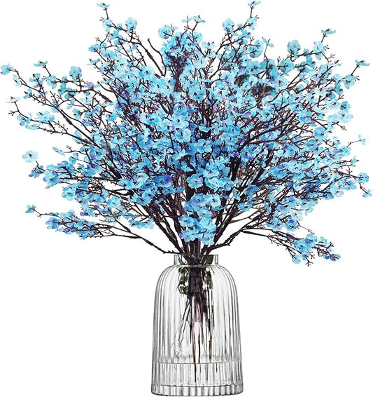 Uieke 6 Pcs Artificial Baby Breath Flowers Fake Gypsophila Bouquets Faux Silk Flower Real Touch Flowers for Wedding Farmhouse Decor DIY Home Party Office Kitchen Hotel Bathroom Garden Blue