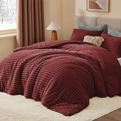 BEDELITE Fleece King Comforter Set -Super Soft & Warm Fluffy Burgundy Bedding, Luxury Fuzzy Heavy Bed Set for Winter with 2 Pillow Cases
