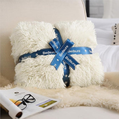 Bedsure GentleSoft Fuzzy Sherpa Faux Fur Twin Blanket Cream Cozy Gifts for Women, Soft Fleece Plush Warm Minky Thick Blanket Twin Size for Bed, Couch, Room Dorm Essentials Cream Decor Gifts, 60x80