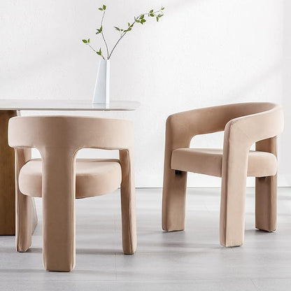 Modern Barrel Dining Chairs Set of 8, Velvet Upholstered Accent Side Chair with Arms Comfy Makeup Vanity Chairs, Dining Living Room Kitchen Chairs, Khaki