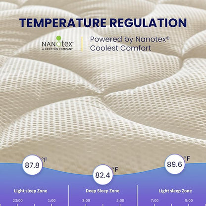 SLEEP ZONE Full Size Cooling Mattress Topper for Double Bed, Premium Zoned Cool Mattress Pad Cover, Padded Mattress Protector Breathable Washable, Deep Pocket 8-21" (Beige, Full)