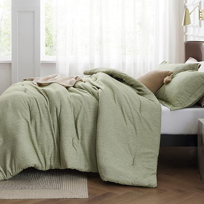 Bedsure King Size Comforter Set - Olive Green Soft Bedding for All Seasons, Cationic Dyed Bed Set, 3 Pieces, 1 King Size Comforter (104"x90") and 2 Pillow Shams (20"x36"+2")