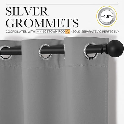NICETOWN Silver Grey Thermal Insulated Grommet Blackout Curtains, Kids Window Drape Panel for Nursery, Privacy Short Curtains (2 Panels, W42 x L63 -Inch)