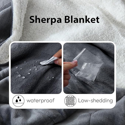 NANPIPER Sherpa Blanket for Couch, Warm and Lightweight Throw, Soft Fuzzy Plush Fleece for Winter, Castlerock Grey 50x60 Inches
