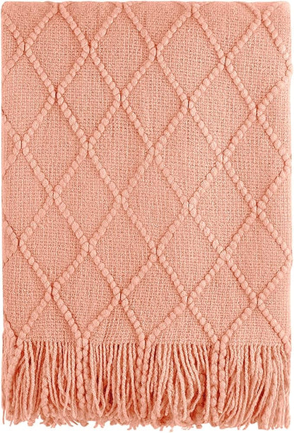 BOURINA Orange Throw Blanket 50x60 Inches Throw Textured Solid Soft Sofa Couch Decorative Knit Blanket