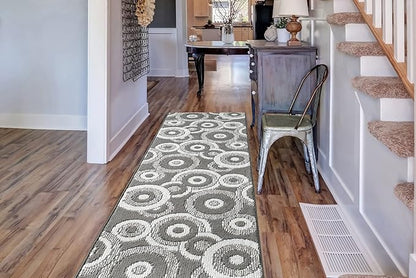 Custom Length Cut to Size Retro Modern Geometric Carpet Runner Rug for Hallways, Non Slip Rubber Backed, 31 inch Wide X Customized Length, Geo Grey, 31 inch X 8 feet