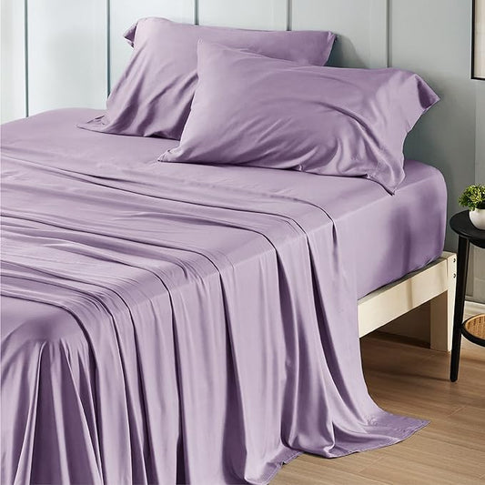Bedsure Cooling Sheets Twin XL, Rayon Derived from Bamboo, Breathable & Soft Twin XL Sheet Sets, Deep Pocket Up to 16 Inches, Hotel Luxury Silky Dorm Bedding for Hot Sleepers, Lilac