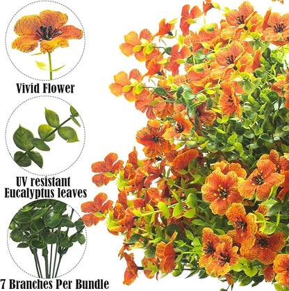 Artificial Fake Flowers for Outdoor Spring Decoration, 16 Bundles Faux Silk Colorful Daisy UV Resistant Realistic for Outside Porch Patio Home Yard Garden Planters Pots Window Box (Orange)