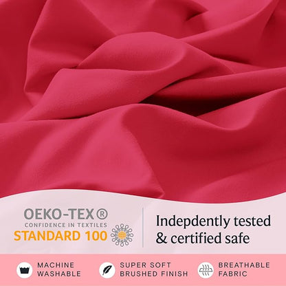 LuxClub 5 PC Sheet Set Bed Sheets Deep Pockets 16" Eco Friendly Wrinkle Free Cooling Machine Washable Hotel Bedding Silky Soft - Red Split King