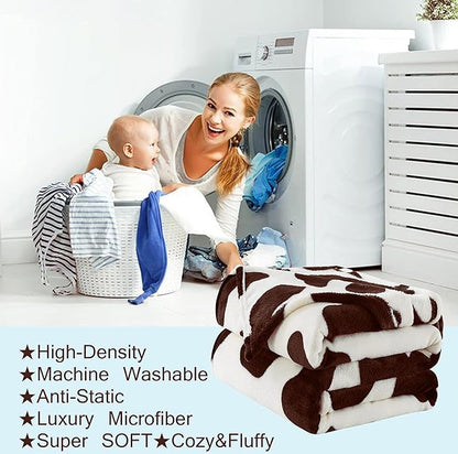Flannel Cow Print Blanket Twin Size - Premium Lightweight Anti-Static Super Soft Cow Blankets for Twin/Twin XL Extra Long Bed,Winter Warm Cow Print Throw Blanket 66" x 90"(Brown Cow)