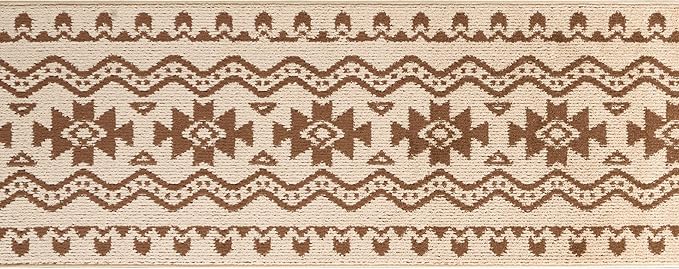 Custom Length Cut to Size Tribal Ethnic Southwestern Inspired Hallway Runner Rug, Non Slip Rubber Backed, 31 inch Wide X Customized Length, Aztec Beige, 31 inch X 22 feet