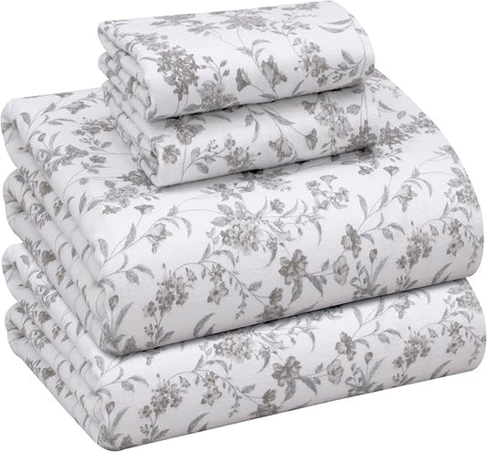 RUVANTI Flannel Sheets Full Size - 100% Cotton Double Brushed Bed Sheets Set, Deep Pockets 16 Inches, All Seasons Breathable & Extra Soft Full Sheets, Warm & Cozy, 4 Piece, Vintage Flora