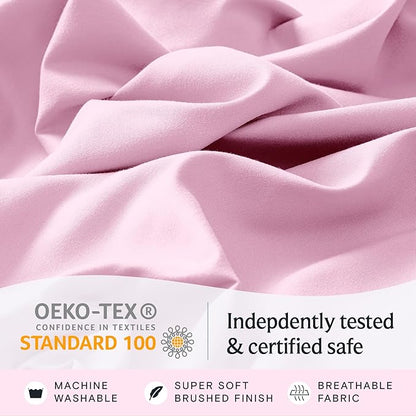 LuxClub 3 PC Sheet Set Bed Sheets Deep Pockets 16" Eco Friendly Wrinkle Free Cooling Machine Washable Hotel Bedding Silky Soft - Powder Pink Twin