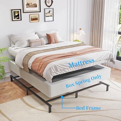 Full Box Spring, 9 Inch Metal Full Size Box Spring Only, Heavy Duty Metal Frame Mattress Foundation Support for 3000lbs, Easy Assembly, Noise Free, Non Slip