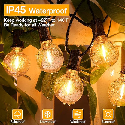 Ollny 100FT Outdoor String Lights, Waterproof Connectable Shatterproof Outside Light with 50 Edison + 3 Spare LED Bulbs Plug in, Patio Lights for Indoor Balcony Porch Camping Deck