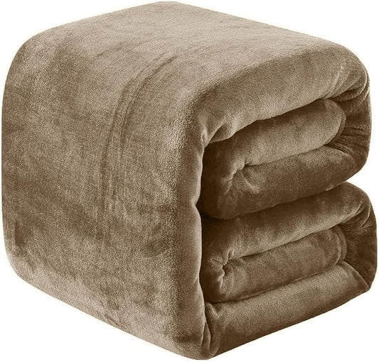 Fleece Blankets for All Season - Premium Lightweight Anti-Static Throw for King Size Bed Extra Soft Brush Fabric Warm Sofa Thermal Blanket 90" x 108"(Taupe)
