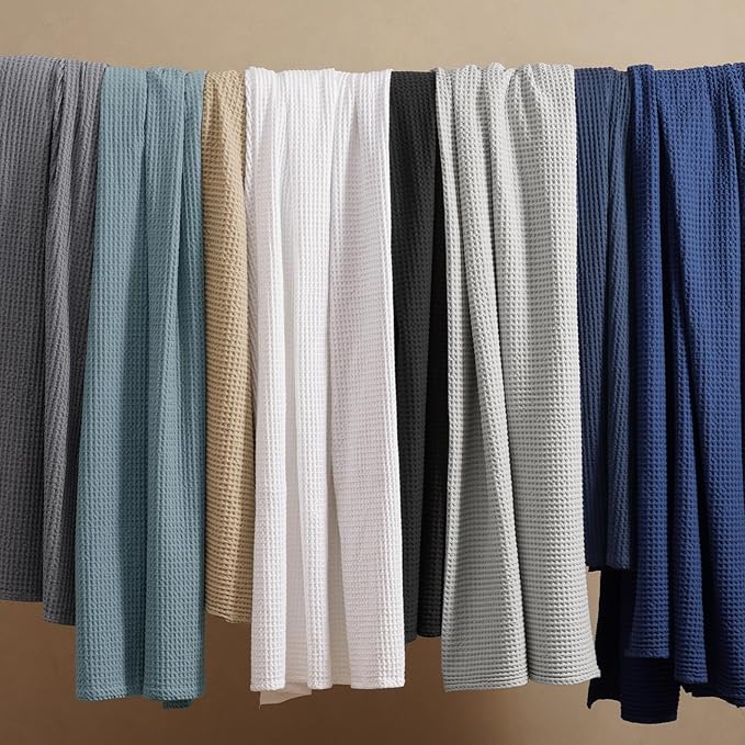 PHF 100% Cotton Waffle Weave Blanket King Size for Bed,Snag Proof Lightweight Breathable Moisture-Wicking Throw for Couch,Great for Layering in Cold Weather,Machine Washable,Home Decor Gift-Dark Navy