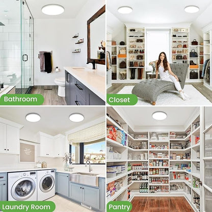 zemty LED Ceiling Light Flush Mount Super Slim 9 Inch 24W 2400lm Ceiling Lights with 3 Color Temperature in One 3000k/4500k/6000K - Round Flat Light Fixture for Kitchen Hallway (1Pack, White)