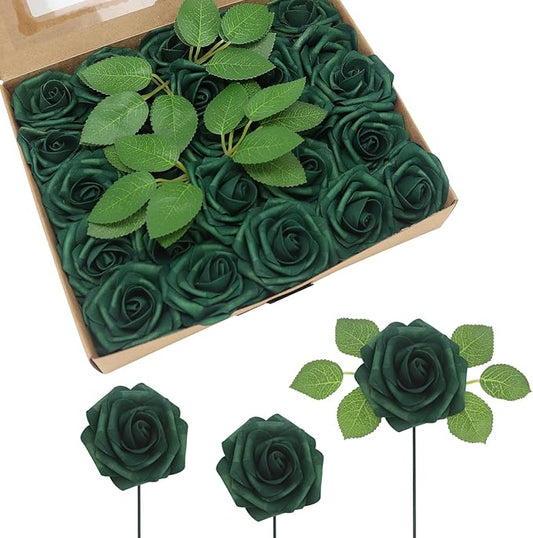 JOYLEX Artificial Flowers Realistic Roses, Real Looking Fake Roses with Stem for DIY Wedding Bouquets Centerpieces Bridal Shower Party Home Romantic Decorations (Peacock Green, Regular 3" - 200pcs)