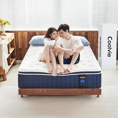 Coolvie Twin XL Mattress 14 Inch, Hybrid XL Twin Mattress in a Box, 4 Layer Premium Foam with Pocket Springs for Motion Isolation and Pressure Relieving, Medium Firm Feel, 100-Night Trial
