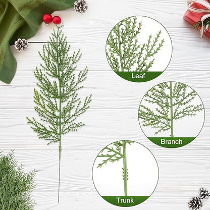 Hananona 40 Pcs Artificial Cedar Picks Faux Cedar Branches Fake Cypress Stems Plastic Pine Greenery Christmas Picks and Sprays DIY Accessories for Crafts Wreath Holiday Home Decor (40, Green)
