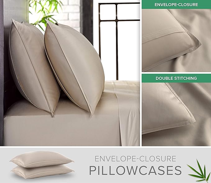Twin XL Sheets by Pure Bamboo, Genuine 100% Organic Viscose Derived from Bamboo Bed Sheet Set, Luxuriously Soft & Cooling, Double Stitching, Lifetime Quality Promise (Twin XL, Sand)