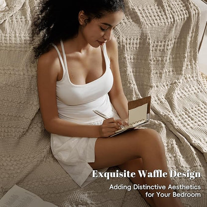 PHF 100% Cotton Waffle Weave Blanket Twin Size for Bed, Soft Lightweight & Breathable, All-Season Comfort, Luxury Aesthetic Woven Bedding for Home Decor, 66"x90", Taupe