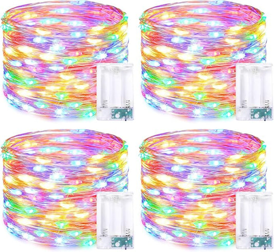 JMEXSUSS 4 Pack 50 LED Multicolor Fairy Lights Battery Operated, Each16 ft Multicolor Christmas Lights Waterproof Twinkle Lights for Party Wedding Christmas Birthday Indoor Outdoor Decoration