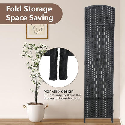 Room Divider 6 Panel Folding Privacy Divider 6 Ft Indoor Wall Divider Portable Partition Wood Screen, Black