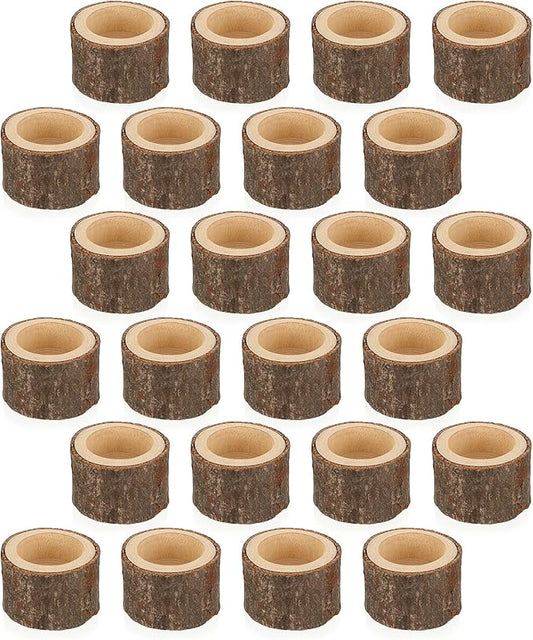 OwnMy Set of 24 Wooden Tea Light Candle Holders Votive Candle Holders, Rustic Wooden Pillar Candle Stands Vintage Tealight Holders Set Candle Centerpieces for Dining Table Wedding Party, 1.6" H