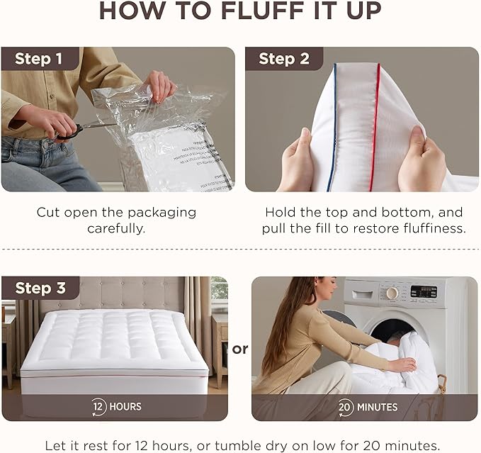 Bedsure Twin Mattress Topper - Pillow Top Mattress Pad Cover with Deep Pocket Fits up to 21 Inches, Plush Soft Bed Topper for Back Pain Relief, Overfilled with Down Alternative Filling, White
