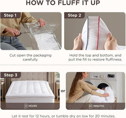 Bedsure Mattress Topper Queen - Pillow Top Mattress Pad Cover with Deep Pocket Fits up to 21 Inches, Plush Soft Bed Topper for Back Pain Relief, Overfilled with Down Alternative Filling, Grey
