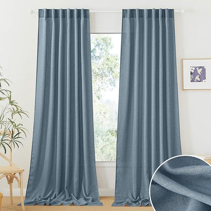 RYB HOME Semi Sheer Curtains 108 inches Length for Windows Sunlight Filering Privacy Protect Soft & Vertical Drapes for Bedroom Living Room Dining, Stone Blue, W 52 x L 108 inch, 2 Panels