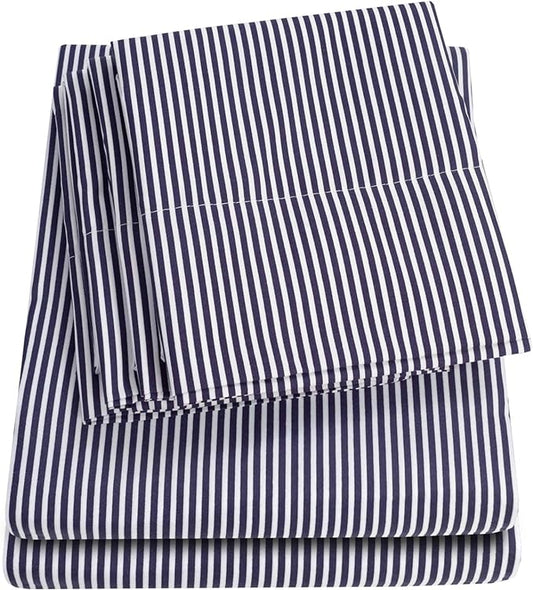 Queen Sheets Stripe Navy - 6 Piece 1500 Supreme Collection Fine Brushed Microfiber Deep Pocket Queen Sheet Set Bedding - 2 Extra Pillow Cases, Great Value, Queen, Classic Stripe Navy