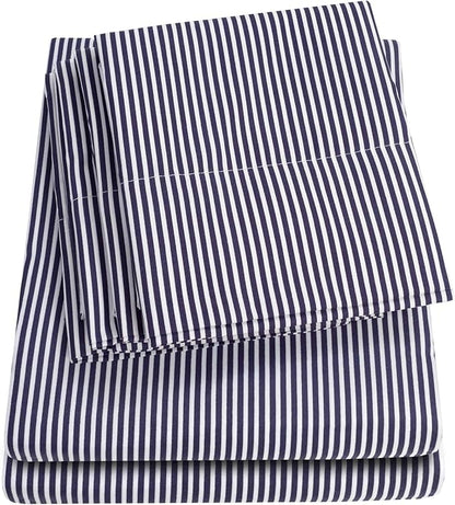 Twin Size Bed Sheets - 4 Piece 1500 Supreme Collection Fine Brushed Microfiber Deep Pocket Twin Sheet Set Bedding - 1 EXTRA PILLOW CASES, GREAT VALUE, Twin, Classic Stripe Navy