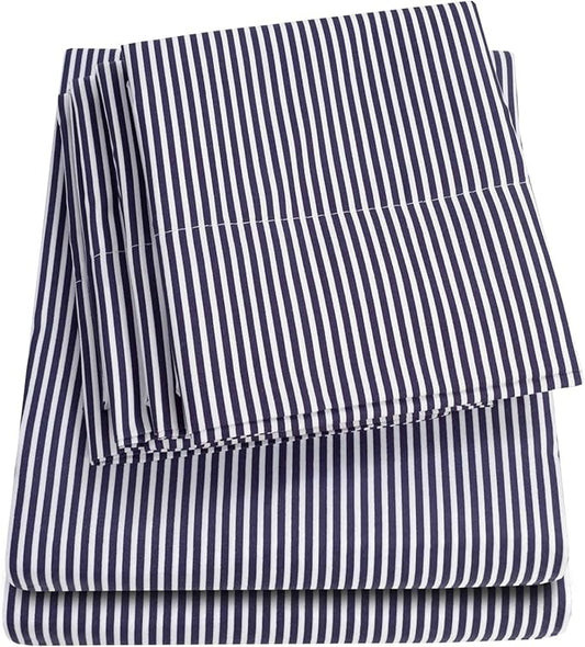 Cal King Size Bed Sheets - 6 Piece 1500 Supreme Deluxe Collection Deep Pocket Ultra Soft California King Sheet Set Bedding - 2 Extra Pillow Cases, California King, Classic Stripe Navy