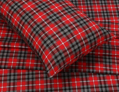 RUVANTI Flannel Sheets Full Size - 100% Cotton Double Brushed Bed Sheets Set, Deep Pockets 16 Inches, All Seasons Breathable & Extra Soft Full Sheets, Warm & Cozy, 4 Piece, Red Plaid