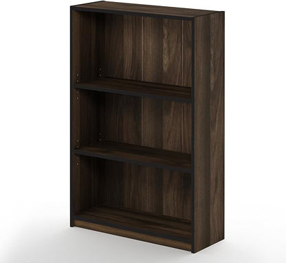 Furinno JAYA Book Shelf, 3-Tier Bookshelf, Bookcase with Adjustable Shelves, 9.5 x 24.5 x 40.3, for Living Room, Bedroom, Home Office, Columbia Walnut