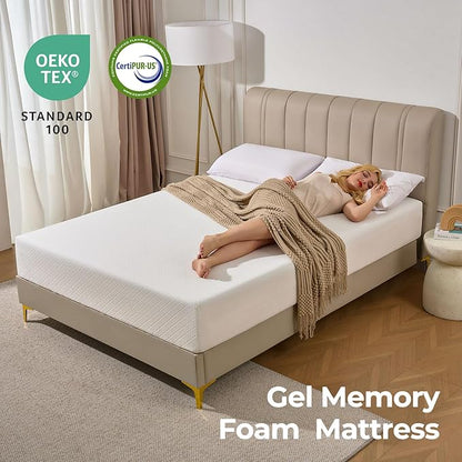 Rolanstar 10 Inch Full Mattress Gel Memory for Cool Sleep & Pressure Relief, Medium Firm Feel, CertiPUR-US Certified, Mattress in a Box, White