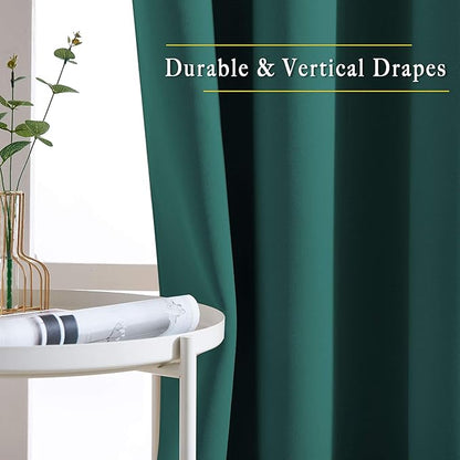NICETOWN Hunter Green Blackout Bedroom Curtains 96 inches Long, Grommet Thermal Insulated Room Darkening Window Treatments Sound Reducing for Living Room, W46 x L96, 2 Panels