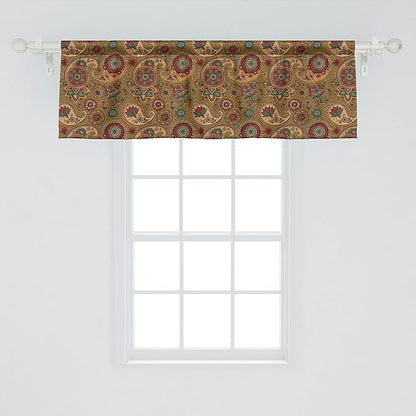 Ambesonne Paisley Window Valance, Vintage Inspired Multicolored Leaf Flower Motif in Earth Tones Print, Curtain Valance for Kitchen Bedroom Decor with Rod Pocket, 42" x 18", Army Green