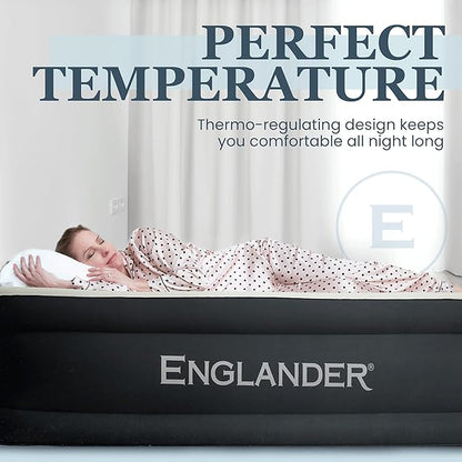Englander Twin Air Mattress - Double High, 300 LB Capacity Luxury Camping Mattress with Built-in Pump, Waterproof and Microfiber