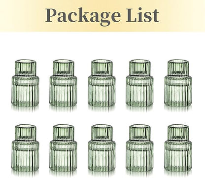 Hewory Glass Taper Candle Holders: 10 PCS Green Vintage Candle Holder Candlestick Holders Bulk, Ribbed Glass Candle Holder Candle Sticks Holder Decor for Table Centerpiece Wedding Christmas Home Decor