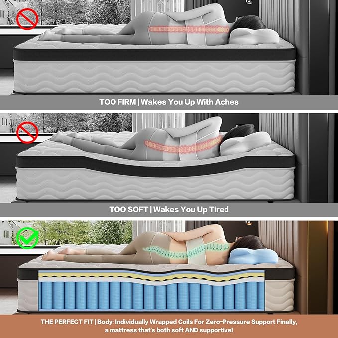 Full Size Mattress,12 Inch Full Mattress,Cooling Gel Memory Foam & Pocket Springs for Back Pain Relief,Pressure Relief & Motion Isolation,CertiPUR-US Certified,Medium Firm,54"x75"