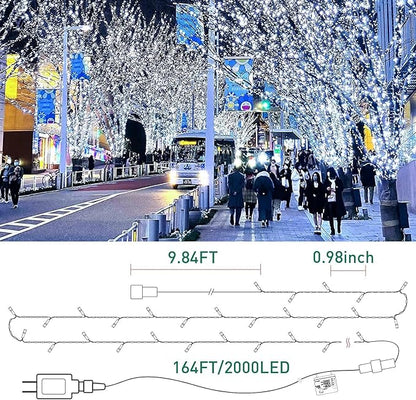 Quntis 164ft 2000 LED Cluster Christmas String Lights - 8 Modes Christmas Tree Lights - Outdoor Waterproof Dark Green Wire Christmas Lights Plug in for Holiday Wedding Party Home Decor, White